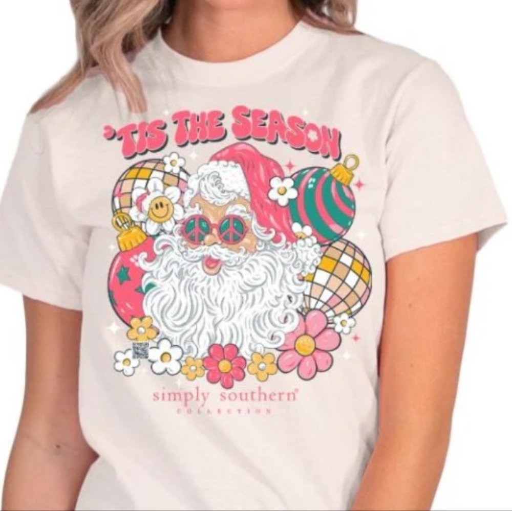 NWT Simply Southern Tis The Season Groovy Santa in Natural Cream